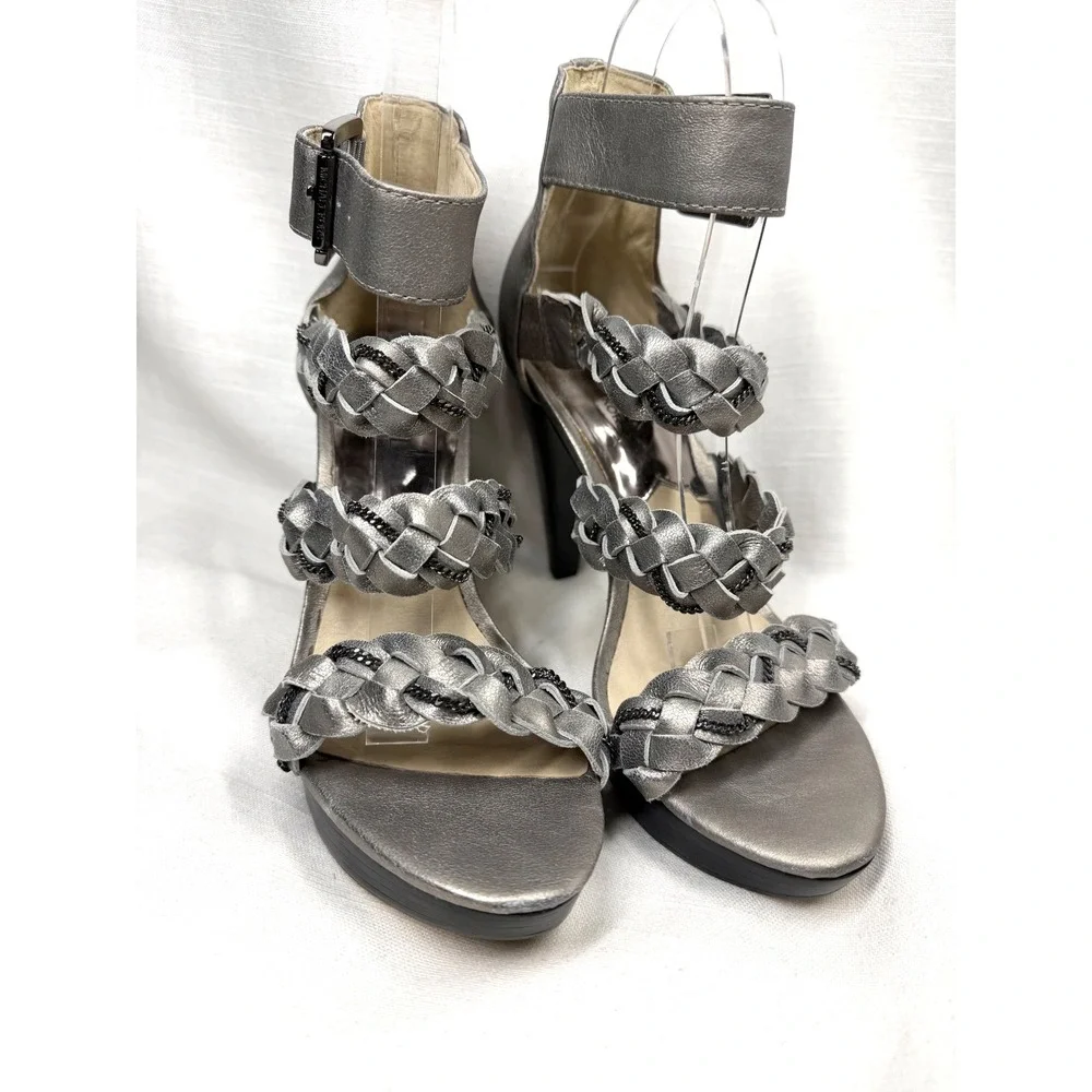 Michael Michael Kors Silver Metallic Braided Chain Platform Heels Sandals 7M